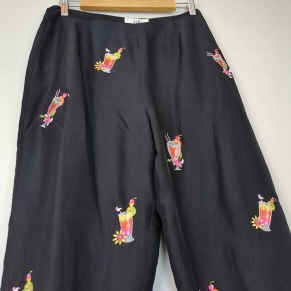 Vintage SLB Silk Pants Cropped Tropical Embroidery Coastal Grandma Size 12 - Picture 5 of 9